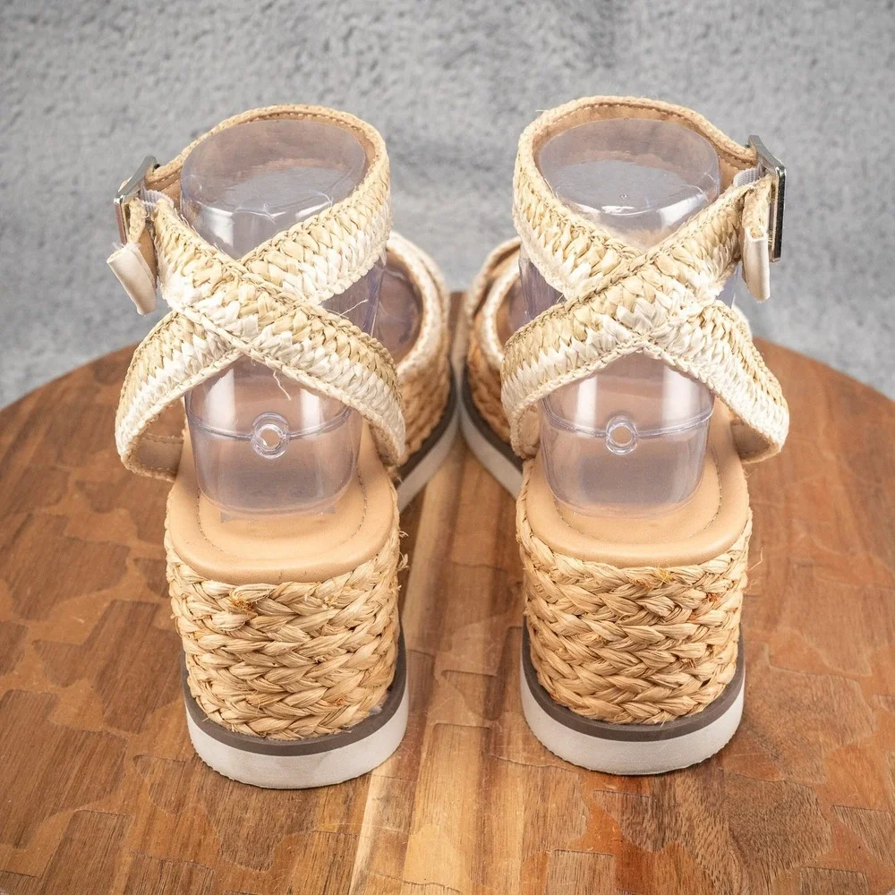 Dolce Vita Espadrille Platform Wedge Sandals Taupe‎ Suede Raffia Womens 8.5